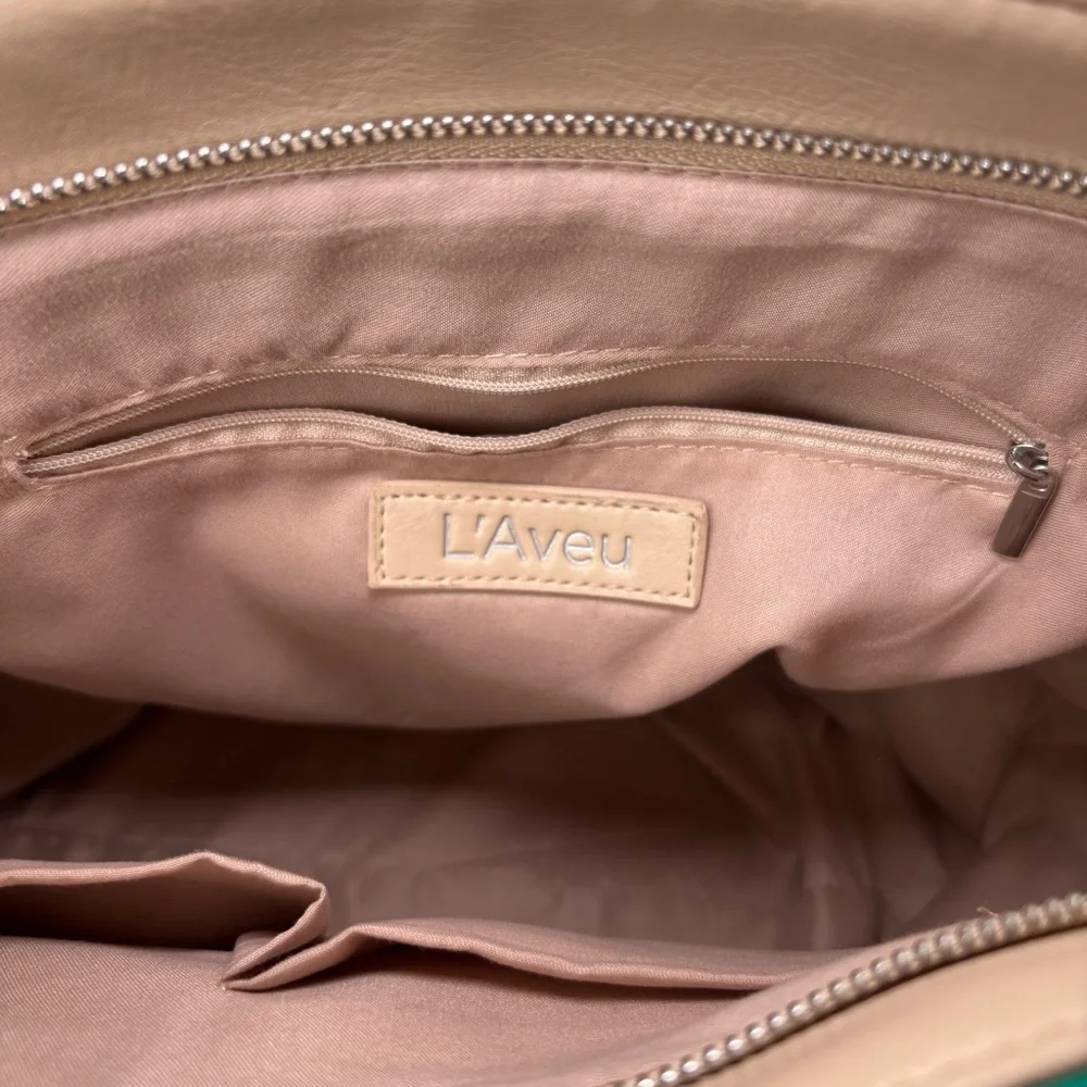L’Aveu Teal Tote Bag Tan Interior